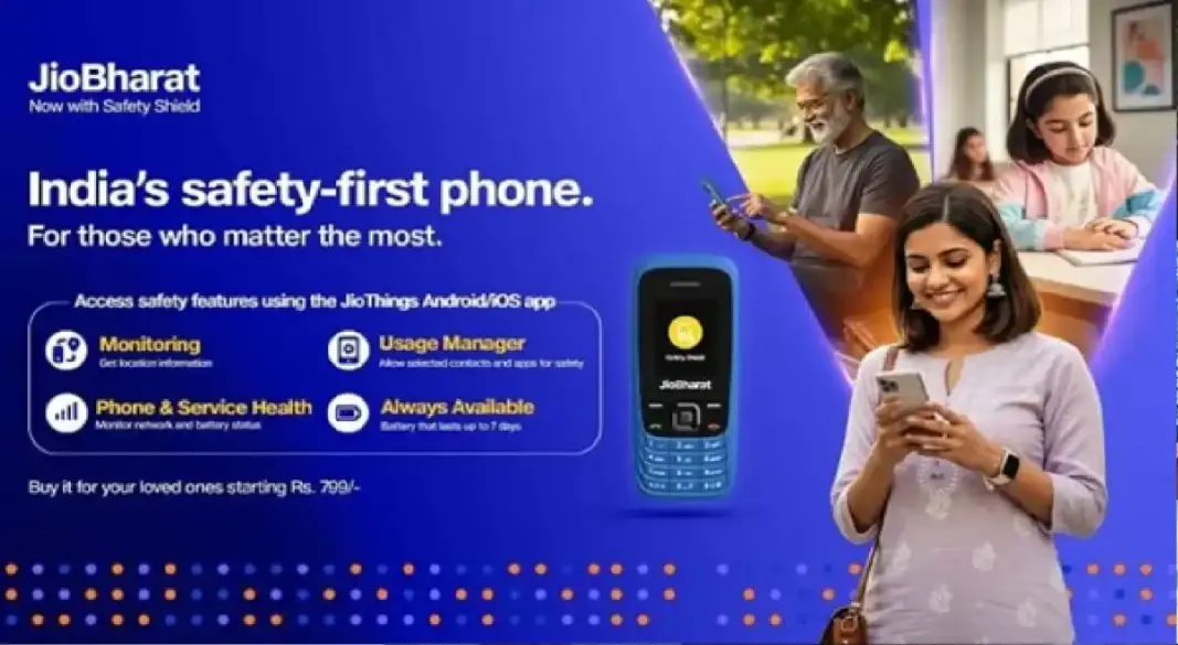 “Jio Launches ‘Safety Shield’ Phone: ₹799 JioBharat Device Offers 7-Day Battery & Location Tracking”